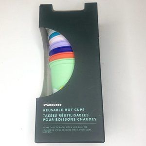 Starbuck's Reusable Hot Cups, 6 cups with lids.